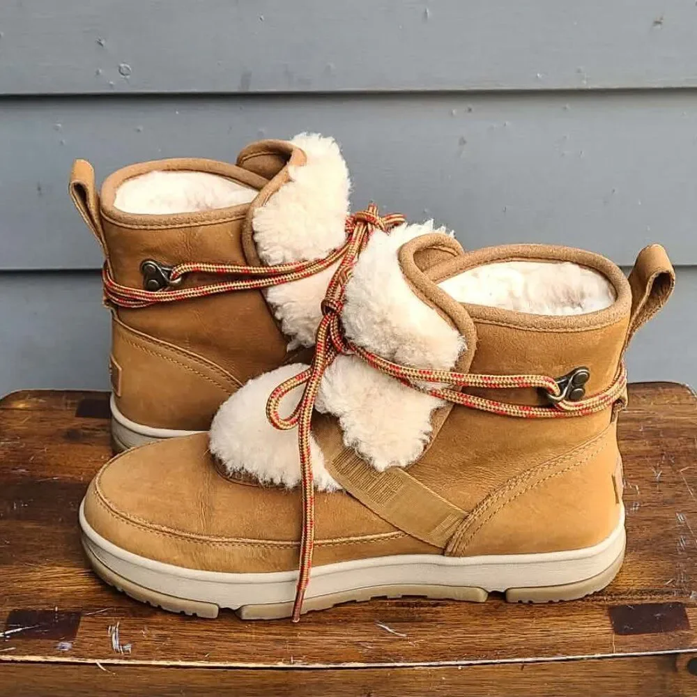 UGG Classic Weather Hiker Chestnut Suede Off White Shearling size 9